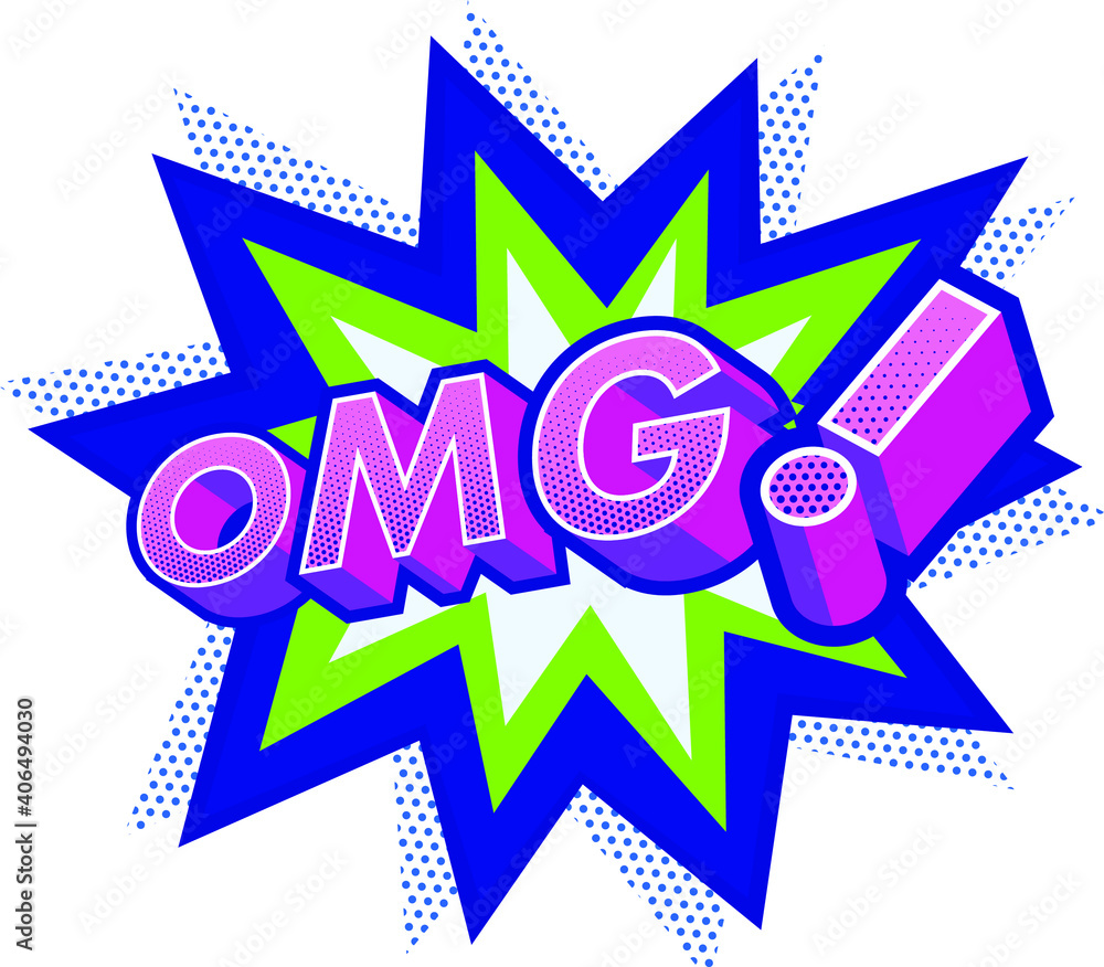 Fototapete omg effect with halftone in comic book style. vector design element. retro sticker. global colors us