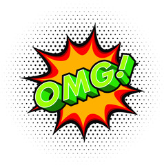 Wow Effect with Halftone in Comic Book Style. Vector Design Element. Retro Sticker. Global Colors.