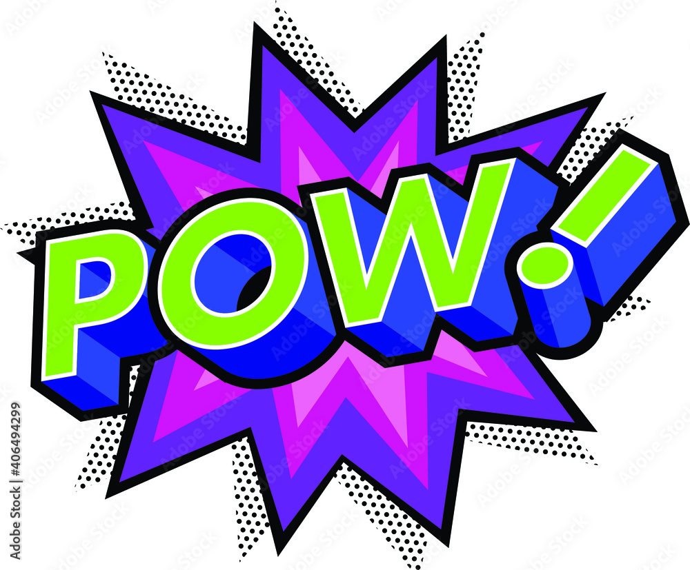 Poster pow effect with halftone in comic book style. vector design element. retro sticker. global colors us