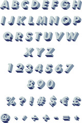 3D Silver Alphabet, Numbers, Punctuation Marks, Money Symbols in Vector. Global Colors Used.