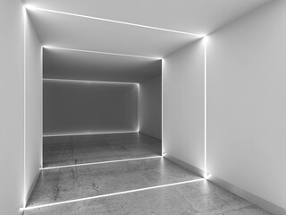 Abstract interior background with light lines, 3 d