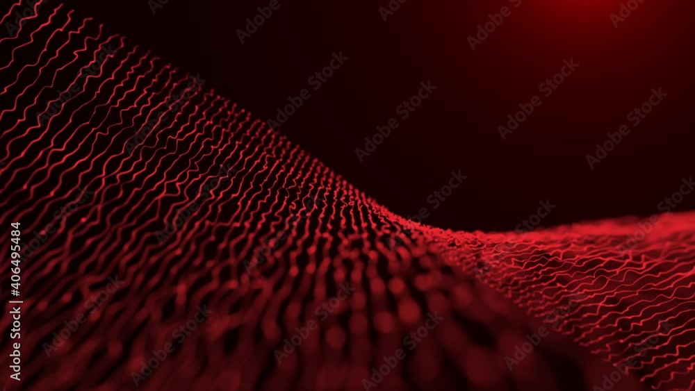 Aufkleber abstract digital field with random red particles. wavy motion graphic background with camera movemen