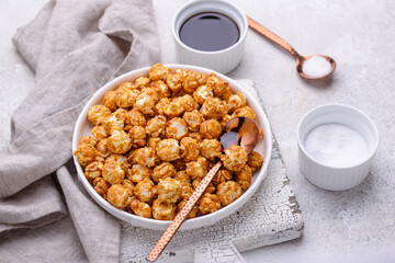 Salted caramel popcorn in bowl