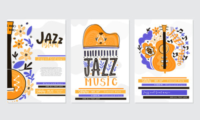 Jazz festival poster template. Lettering and floral decoration