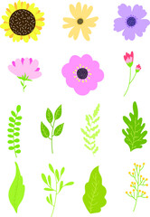 Beautiful vector floral bouquets with soft pastel flowers. Hand drawn vector floral illustration