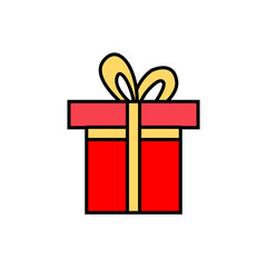 Red gift box with golden ribbon, PNG transparent background