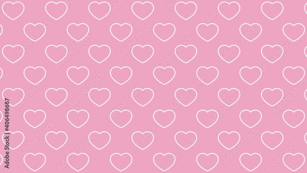 Poster white heart shapes pattern on a pink background. simple motion graphic loop animation holiday comics
