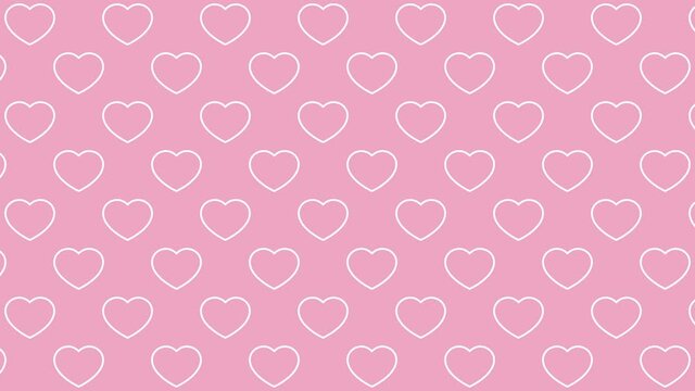 White heart shapes pattern on a pink background. Simple motion graphic loop animation holiday comics background