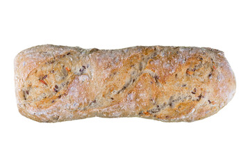 Baguette with vignettes and different grains isolated on a white background.