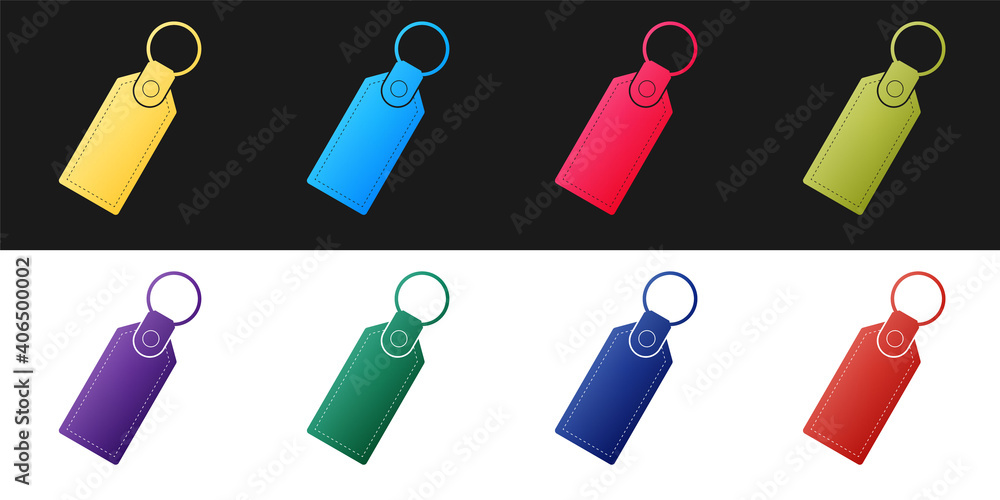 Poster set rectangular key chain with ring for key icon isolated on black and white background. vector.
