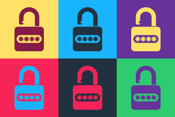 Pop art Password protection and safety access icon isolated on color background. Lock icon. Security, safety, protection, privacy concept. Vector.