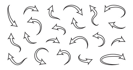 Curve arrow vector icons, set round arrow up and down, black line collection. Simple illustration