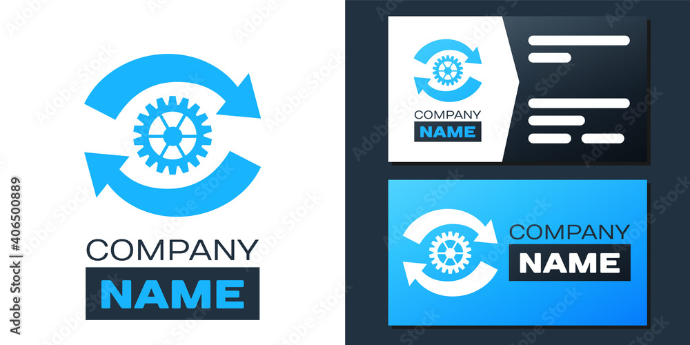 Aufkleber logotype gear and arrows as workflow concept icon isolated on white background. gear reload sign. lo