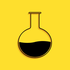 Black Test tube and flask - chemical laboratory test icon isolated on yellow background. Laboratory glassware sign. Long shadow style. Vector.