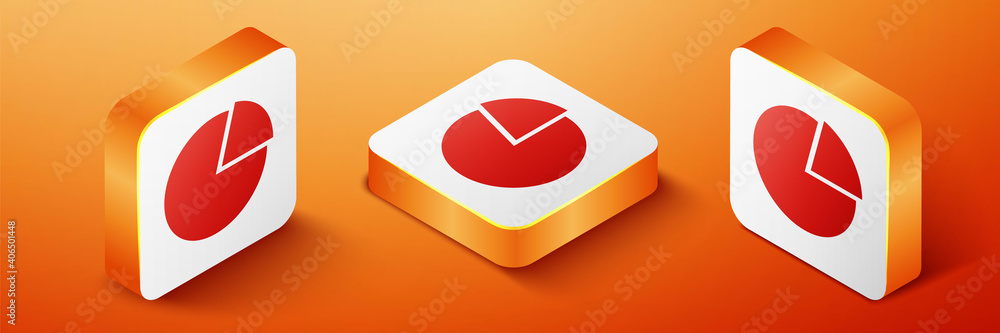 Poster isometric pie chart infographic icon isolated on orange background. presentation graph sign. diagram