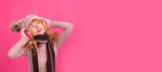 adult woman with headphones dancing on isolated