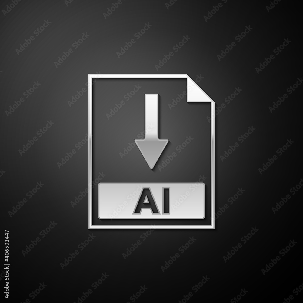 Poster silver ai file document icon. download ai button icon isolated on black background. long shadow styl