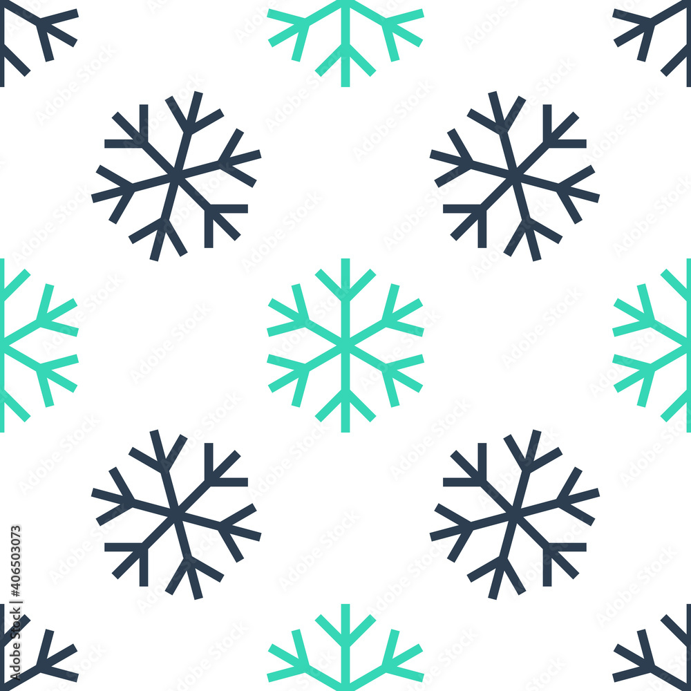 Poster green snowflake icon isolated seamless pattern on white background. vector.