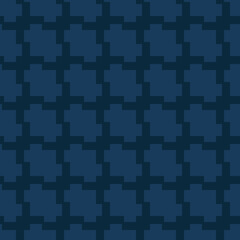 Jacquard textile texture. Vector seamless pattern with grid, net, mesh, lattice. Simple abstract geometric ornament. Subtle dark blue background. Repeat design for print, fabric, wallpaper, fabric