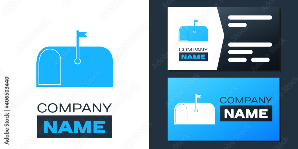 Poster logotype mail box icon isolated on white background. mailbox icon. mail postbox on pole with flag. l