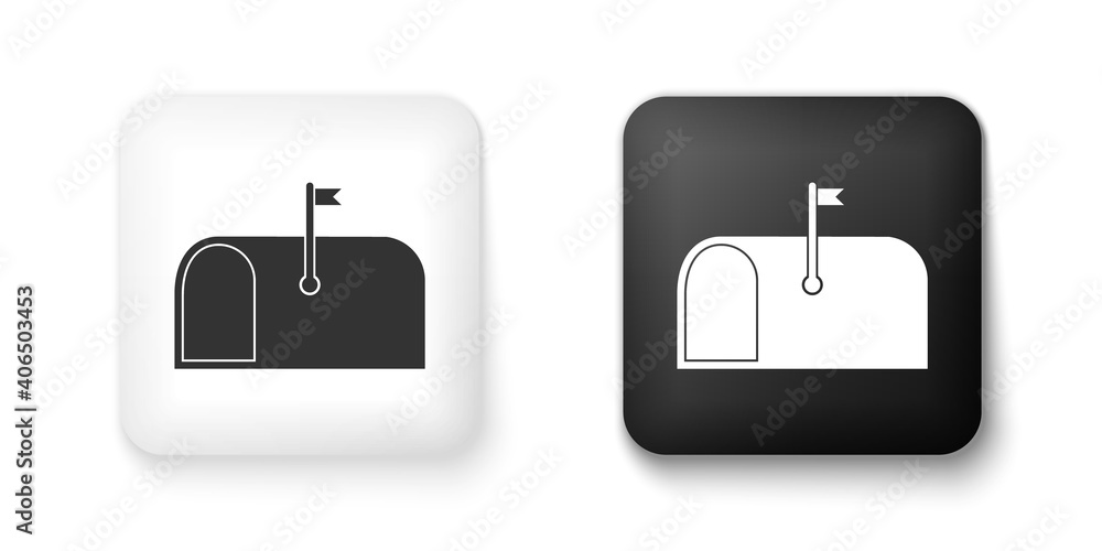 Poster black and white mail box icon isolated on white background. mailbox icon. mail postbox on pole with 