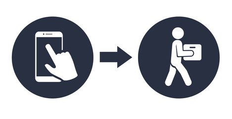 click buy and collect order, icon, receive order in pick up point, delivery services steps, online store concept. © Mykyta