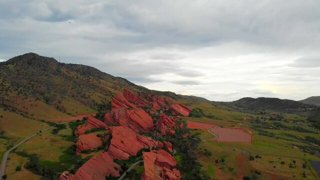 Beautiful aerial shot of Red Rocks park and amphitheatre