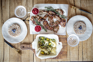 Serving lunch on a wooden table