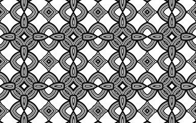 Naklejka premium Doodling ethnic geometric background. Abstract black white template. Patterned stylized texture for coloring book, textile, stained glass for design.