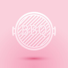Paper cut Barbecue grill icon isolated on pink background. Top view of BBQ grill. Paper art style. Vector.