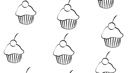 Cupcake vector pattern with confetti sprinkles. Hand drawn cute cupcakes seamless background for party, birthday, greeting cards, gift wrap