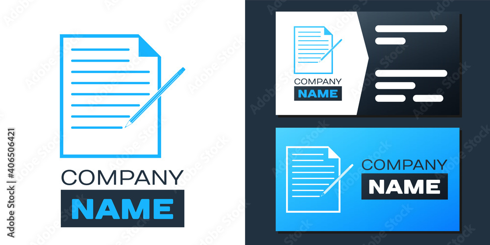 Poster logotype blank notebook and pencil with eraser icon isolated on white background. paper and pencil. 