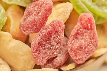 Close-up of dehydrated strawberries.