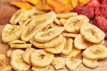 Close-up of dehydrated banana.