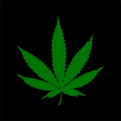 Fototapeta na wymiar Green marijuana leaf icon on black background. Design element. Vector