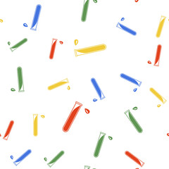 Color Test tube and flask - chemical laboratory test icon isolated seamless pattern on white background. Vector.