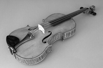 Obraz premium Black and white image of a violin
