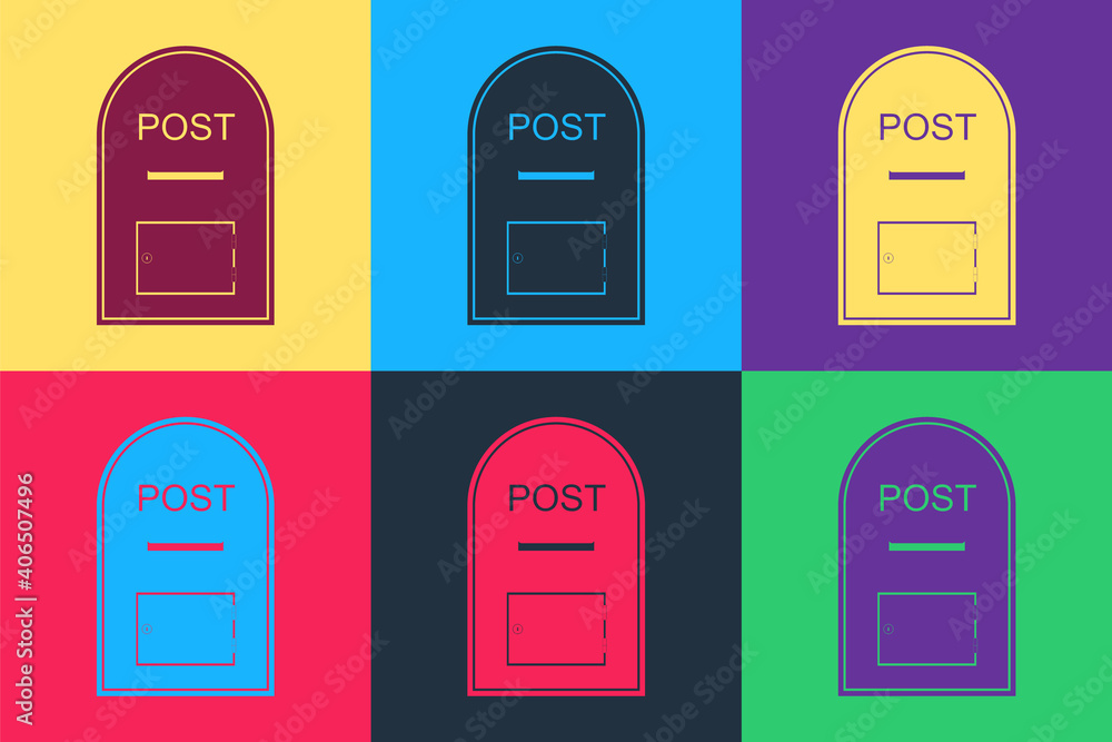 Poster pop art mail box icon. post box icon isolated on color background. vector.