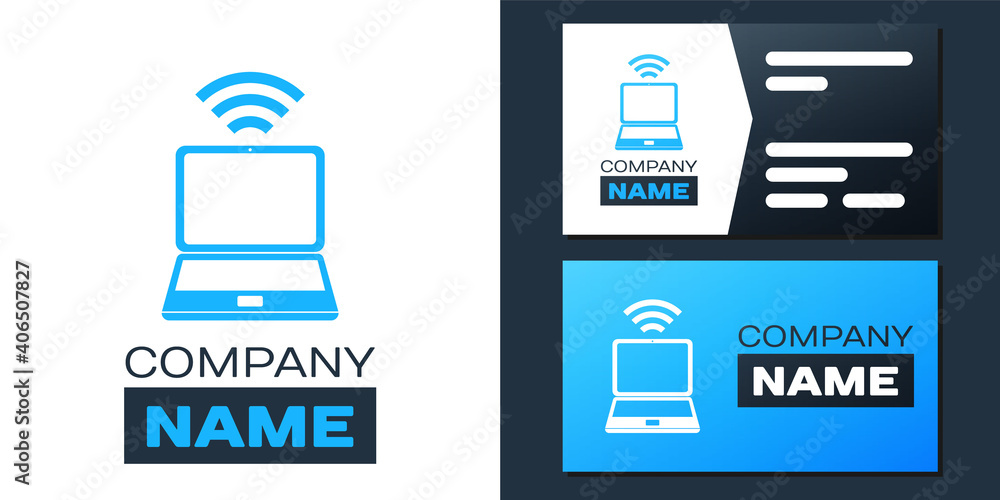 Poster logotype laptop and free wi-fi wireless connection icon isolated on white background. wireless techn