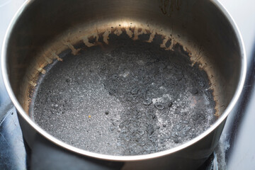 Empty burnt pot with black bottom