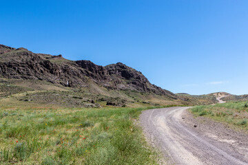 Wide grassland landscape of Kazakhstan, Central Asia