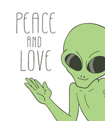 Alien with peace and love message