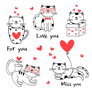 set of isolated black love cats
