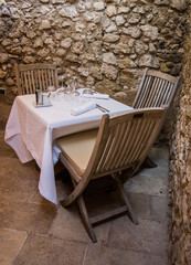 Dining table in elegant French restaurant in Provence， France