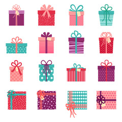Collection of gift boxes on white background, vector illustration