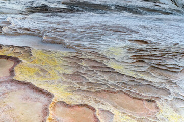 Close up of travertine terraces in Pamukkale, Turkey