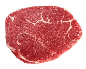 beef steak, raw meat, isolated on white background, clipping path, full depth of field