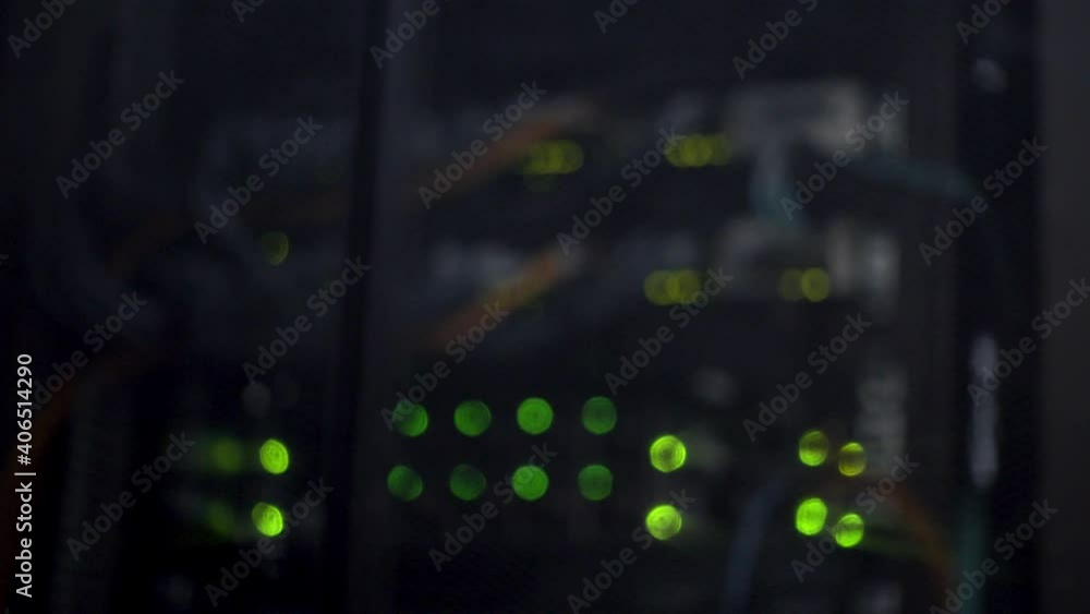 Poster blurred server bokeh blink green led.