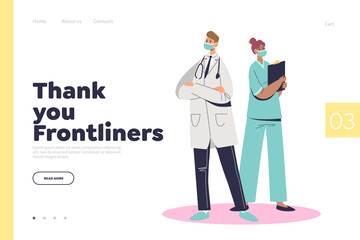 Covid frontliners landing page concept with doctor and nurse during coronavirus epidemic