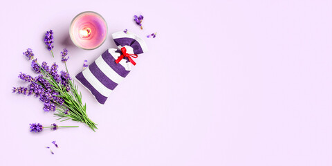 Lavender flowers bunch, sachet and candle. © ifiStudio